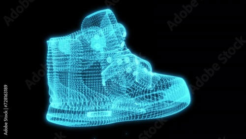 Neon Blue Sports Shoe 4k glowing Athlete Sneakers Running Shoes 3d Hologram loop animation for Store promotion, Sale, Offer, Discount, Showcase, New Arrival 