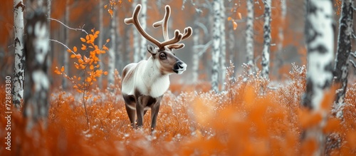 Enchanting Taiga Forest Captivated by Majestic Reindeer in the Heart of the Taiga, Forest, and Reindeer photo