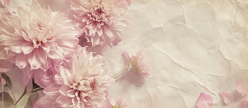 Charming Vintage Paper Textures with Pink Chrysanthemum: A Delicate Blend of Vintage, Paper and Textures Accentuating the Pink Hue of Chrysanthemums