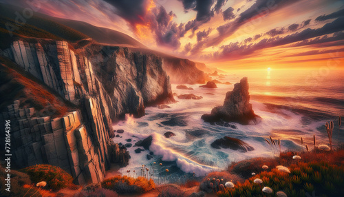 Sunset at a California Coastal Cliff