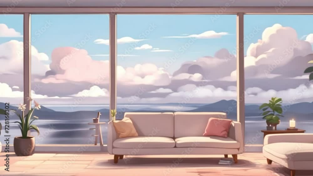 animated virtual backgrounds, stream overlay loop, living room interior ...