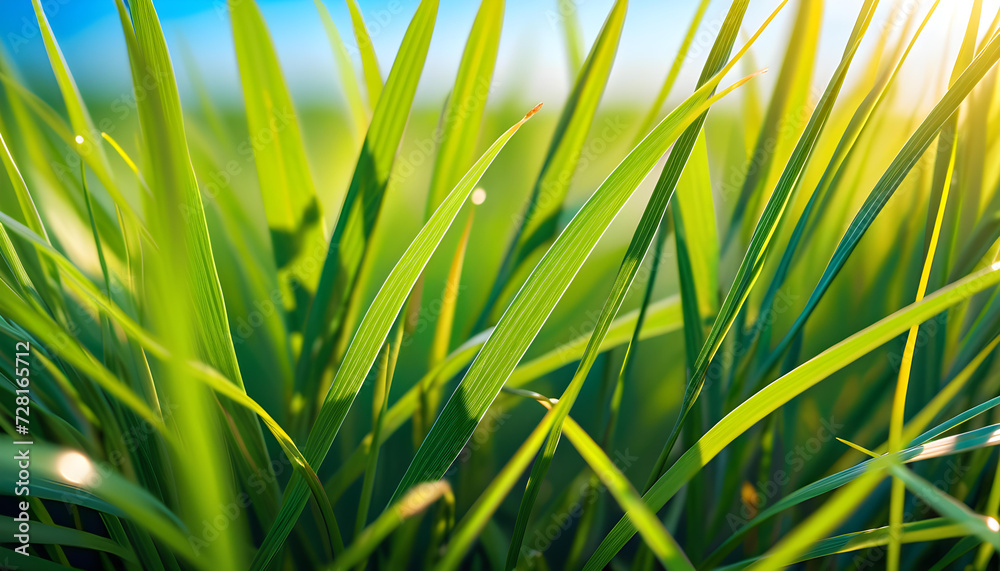 Grass. Closeup. Greenery. Nature. Detail. Blades. Texture. Fresh. Natural. Macro. Outdoor. Botanical. Lush. Field. Plant. Close-Up View. AI Generated.