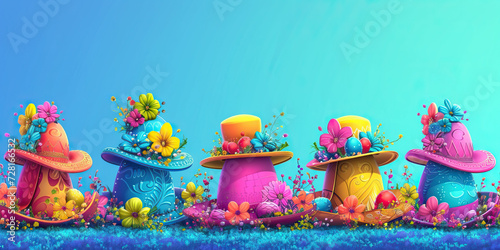 Easter Bonnet Parade: A Vector Illustration of a Parade Featuring Colorful Easter Bonnets, Illustrating the Custom of Wearing Decorative Hats photo