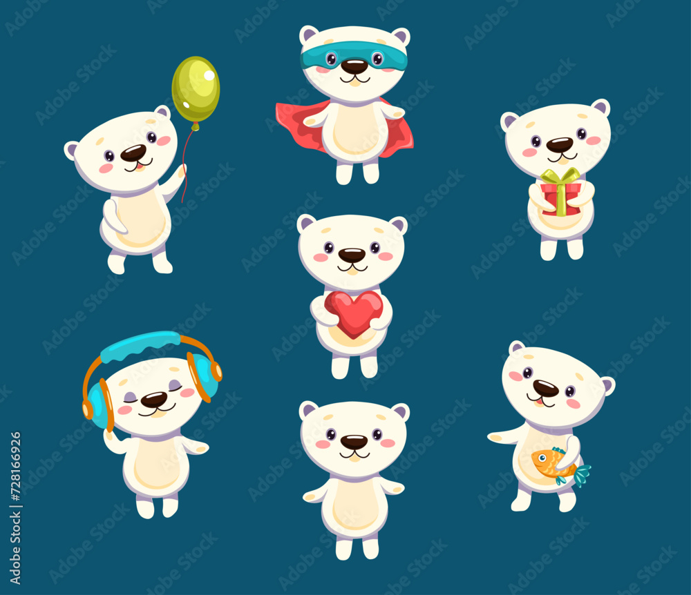 A set of polar bear babyes. Cute children's vector illustration.