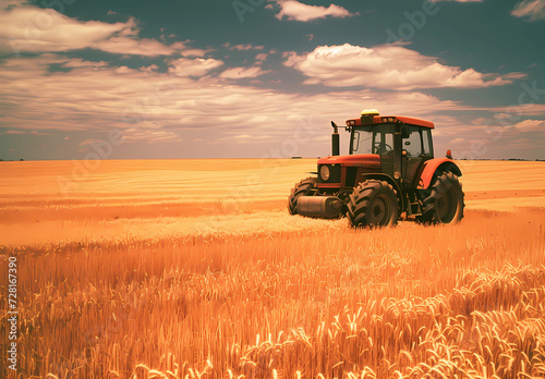 a tractor working in a field of wheat