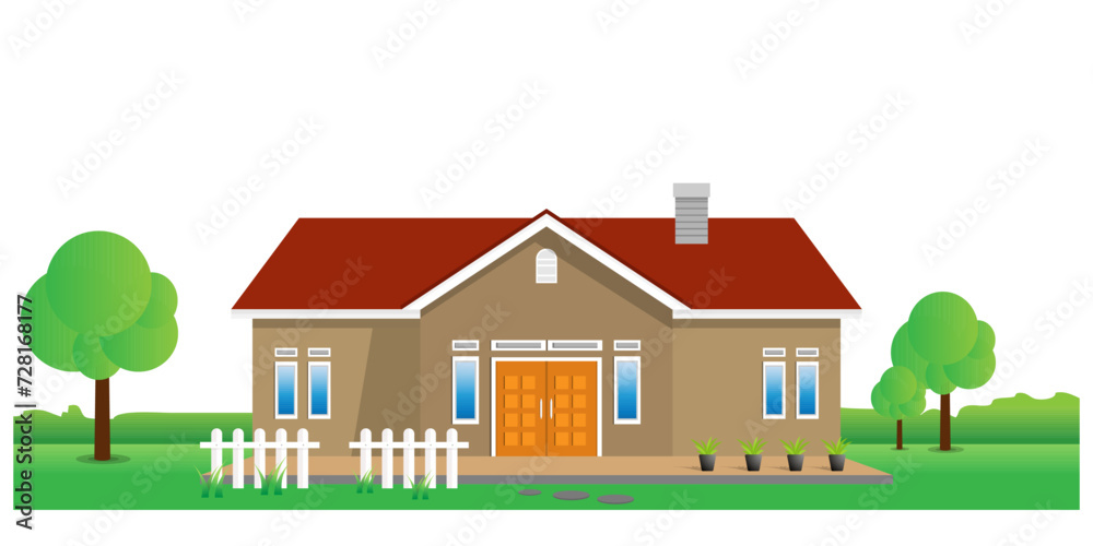 Modern simple suburban house exterior set in flat style design, set of colorful house exterior, vector illustration isolated on white. 