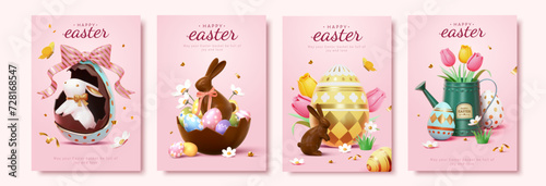3D Pink Easter card template set