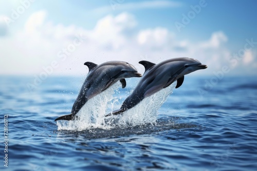 Dolphins leaping out of the ocean