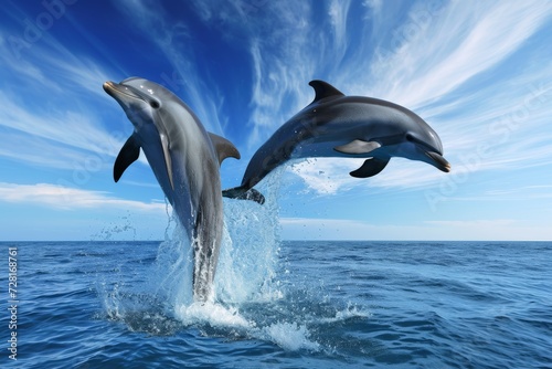 Dolphins bursting out from the sea