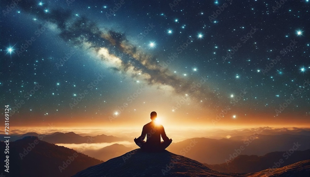 Meditiation in sileut with outer space cosmic environment background Meditiation in sileut with outer space cosmic environment background