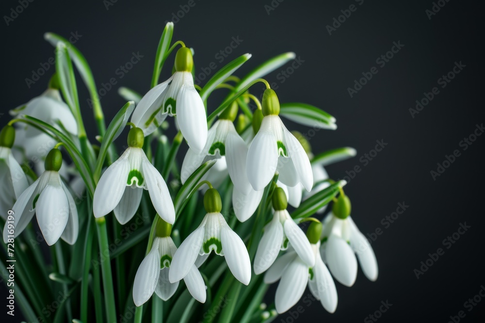 Snowdrops on dark background