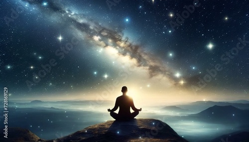 Meditiation in sileut with outer space cosmic environment background