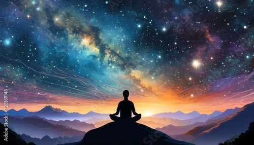 Meditiation in sileut with outer space cosmic environment background