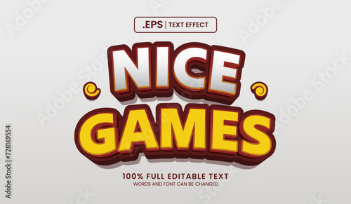 Design editable text effect, nice games 3d concept vector illustration