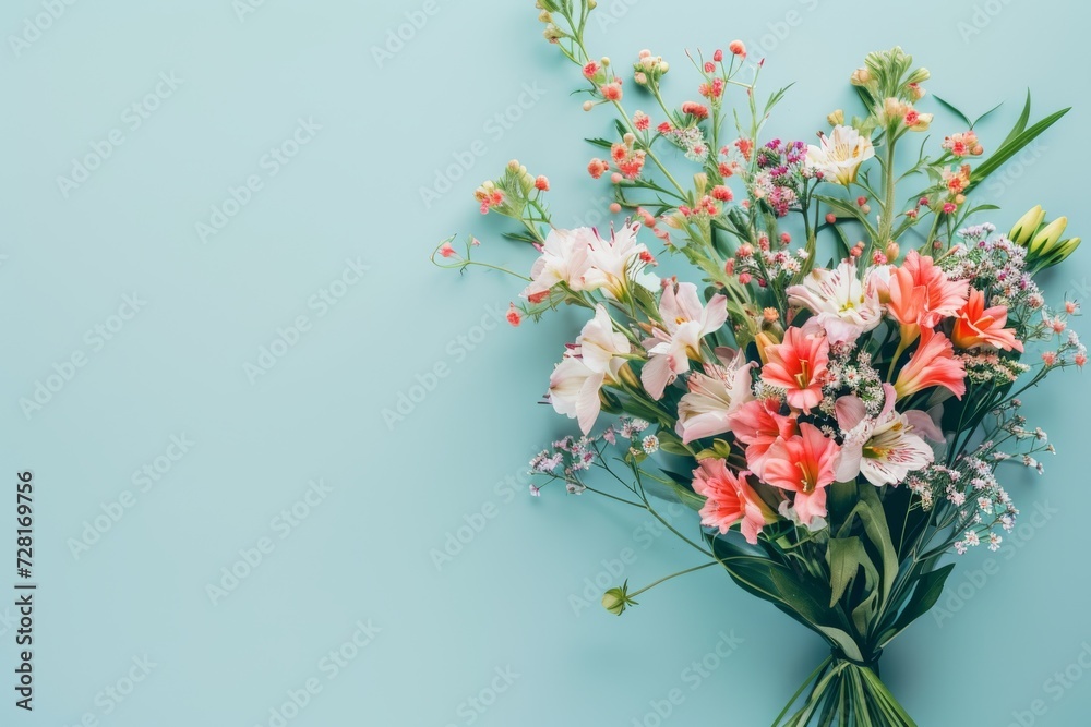 Colorful flower bouquet on blue background
