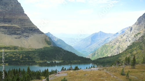 Hidden Lake viewed from the overlook with Bearhat mountain in the background, pan photo