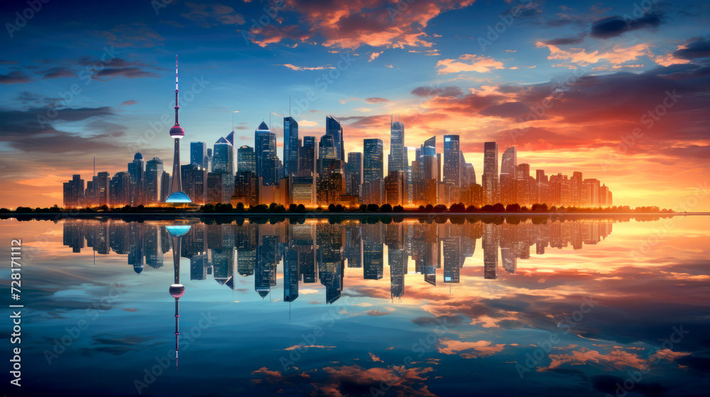 Skyline city wallpaper. Cityscape 4K wallpaper backdrop 16:9 aspect ...