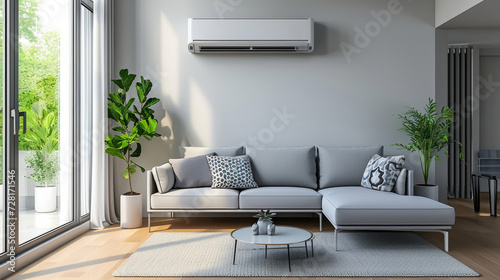 Air conditioning source heat pump split installed in the living room