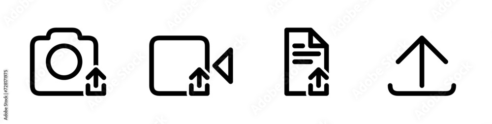 upload file icon set, upload photo, video and document icon button