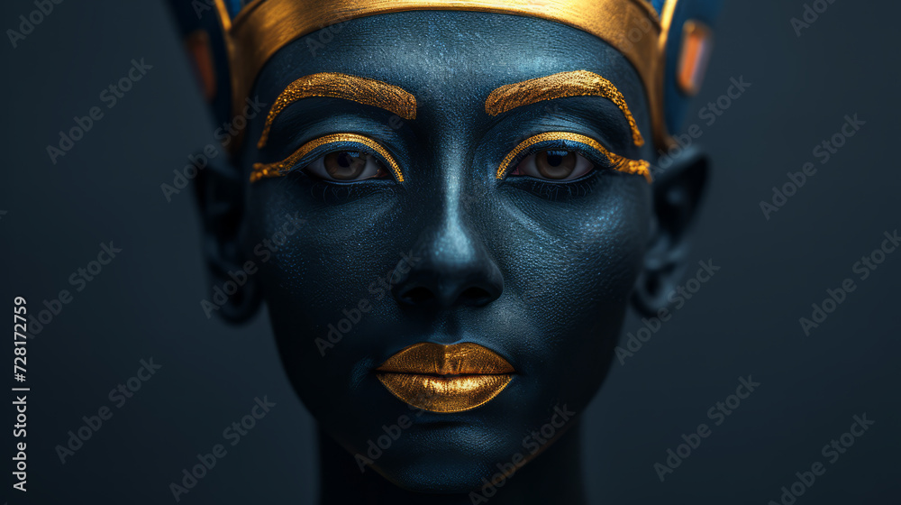 Statue of an egyptian king with golden makeup