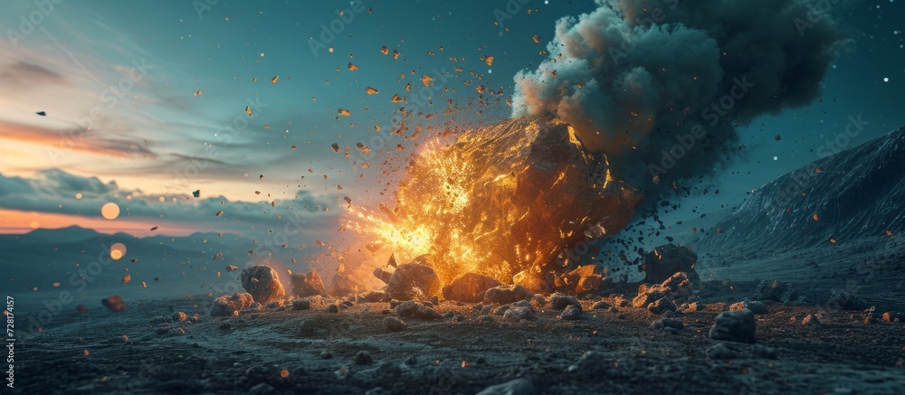 Mind-Blowing Exploding Rock Concept in Stunning 3D Rendering: An Explosive Display of Visual Artistry