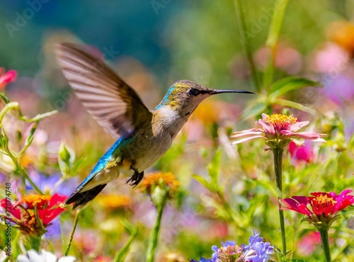 Hummingbird pollinating flowers