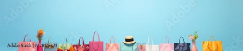 shopping bags summer themes on blue background