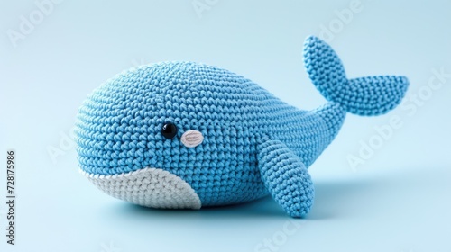 Crocheted whale toy vibrant backdrop, handcrafted and adorable, Ai Generated