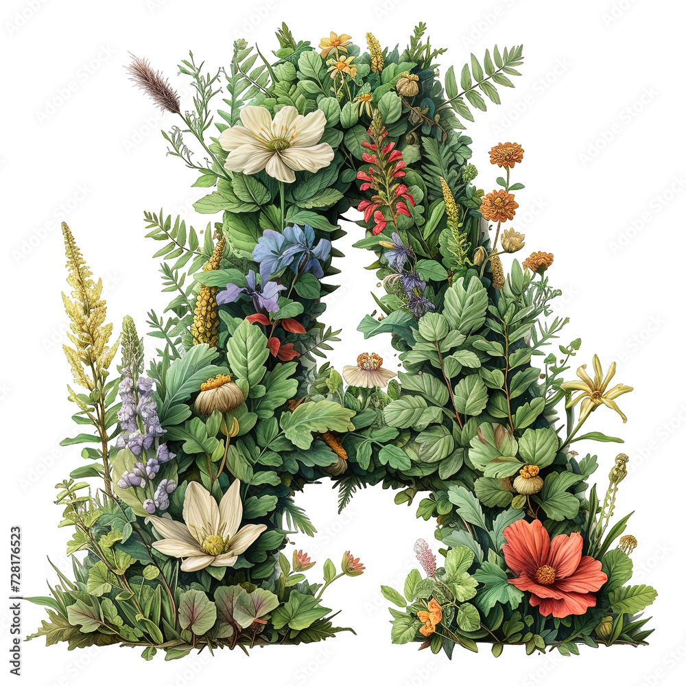Fototapeta premium Letter A Typography Plants and Flowers