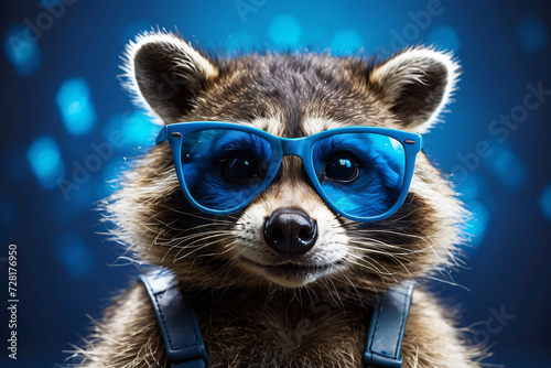 raccoon with blue glasses