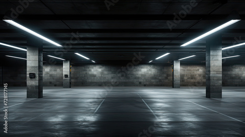 Spacious illuminated underground Parking for cars. © kvladimirv