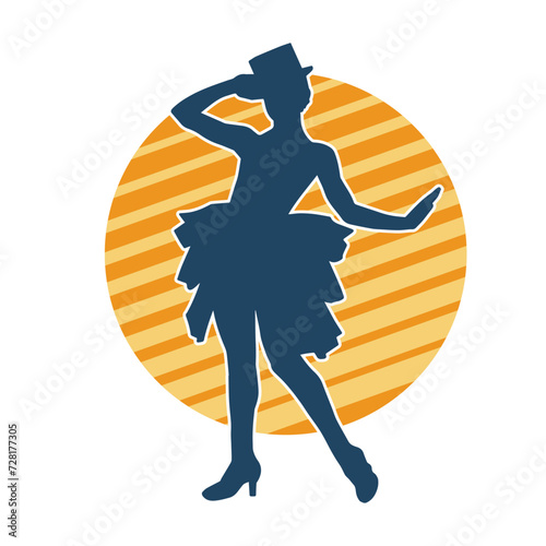Silhouette of a female dancer in action pose. Silhouette of a woman dancing happily.