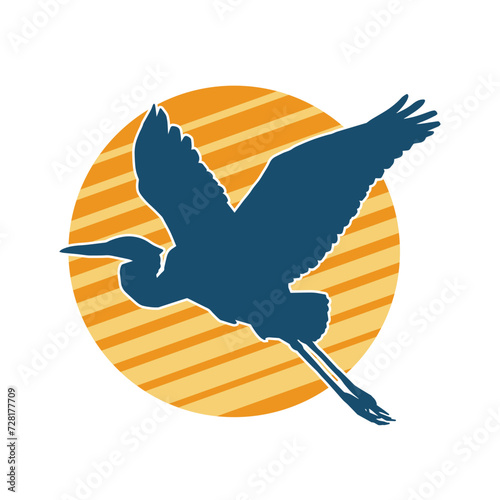 Silhouette of crane bird in elegant pose isolated on white background.