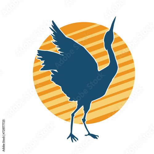 Silhouette of crane bird in elegant pose isolated on white background.