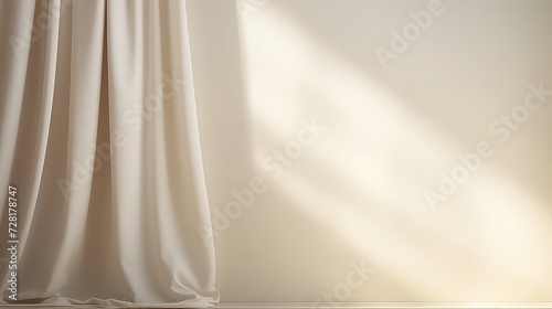 Curtain on white wall background. 3d render illustration mock up