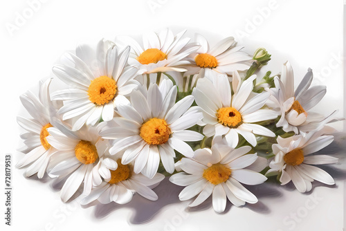 White daisies bouquet isolated on white, realistic botanical illustration. Mother Day, birthdays, expectant parents present. Symbol of new beginning in difficult times.