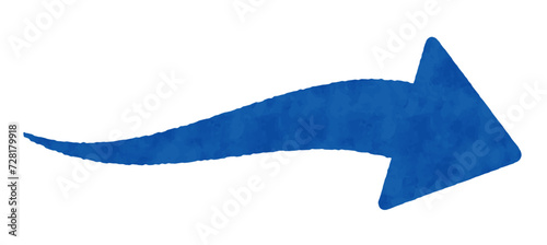 シンプルな矢印のイラスト、水彩画風、うねうねした波状の収縮矢印、青