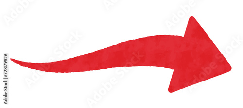 シンプルな矢印のイラスト、水彩画風、うねうねした波状の収縮矢印、赤