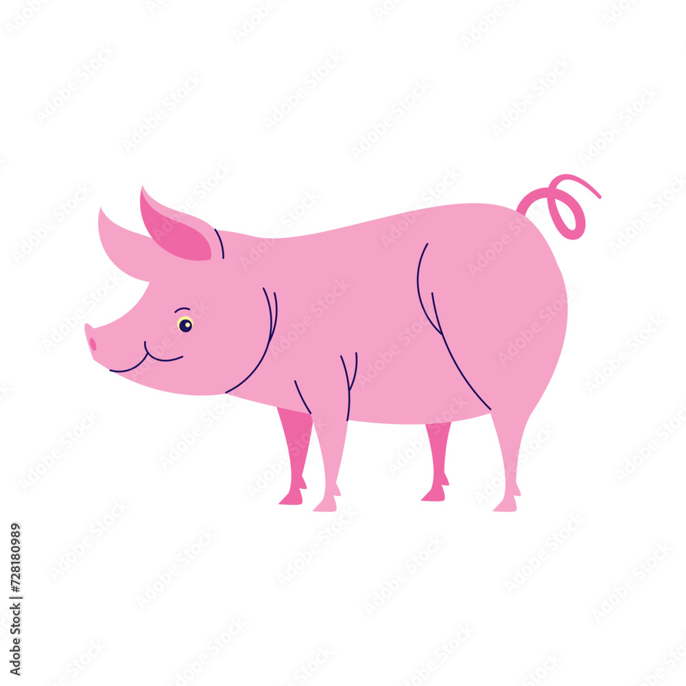 Fototapeta premium Pink Pig Cartoon Illustration
