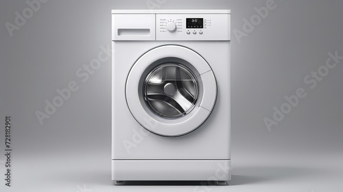 3d rendering of a white washing machine isolated in gray studio background