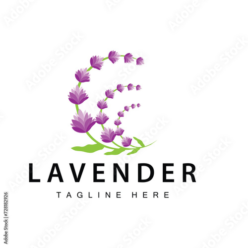 Lavender logo simple design vector cosmetic plant purple color and aromatherapy lavender flower garden template