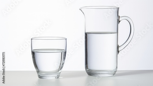 Glass and jug of water on white background. Isolated with clipping path