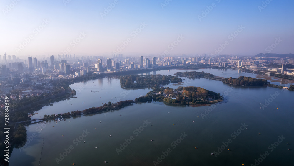 Fototapeta premium Aerial photography of the skyline of urban architecture in Xuanwu Lake, Nanjing