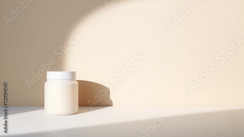 Mockup of a white plastic bottle on a white background with a shadow from the sun