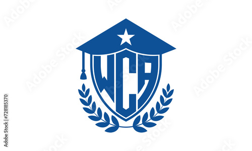 WCA three letter iconic academic logo design vector template. monogram, abstract, school, college, university, graduation cap symbol logo, shield, model, institute, educational, coaching canter, tech