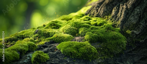 Green Moss on a Majestic Tree Trunk Stands as Nature's Art - Green, Mold, Tree, Green, Mold, Tree, Green, Mold, Tree © TheWaterMeloonProjec
