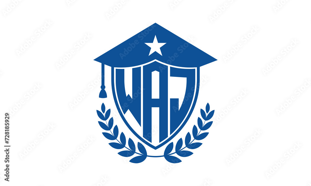 WAJ three letter iconic academic logo design vector template. monogram, abstract, school, college, university, graduation cap symbol logo, shield, model, institute, educational, coaching canter, tech WAJ three letter iconic academic logo design vector template. monogram, abstract, school, college, university, graduation cap symbol logo, shield, model, institute, educational, coaching canter, tech