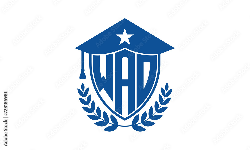 WAO three letter iconic academic logo design vector template. monogram, abstract, school, college, university, graduation cap symbol logo, shield, model, institute, educational, coaching canter, tech WAO three letter iconic academic logo design vector template. monogram, abstract, school, college, university, graduation cap symbol logo, shield, model, institute, educational, coaching canter, tech