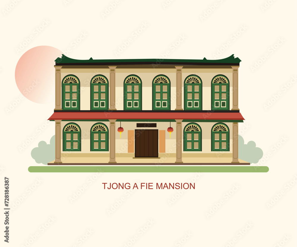 Tjong a fie mansion vector illustration. One of the historical buildings in Medan - North Sumatera