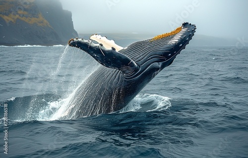 A breaching humpback whale in Husavik City, Iceland © tongpatong